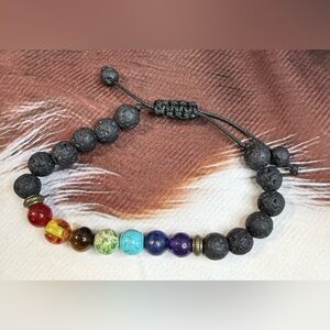 Artisan Lava Stone and Gemstone Adjustable Bracelet
